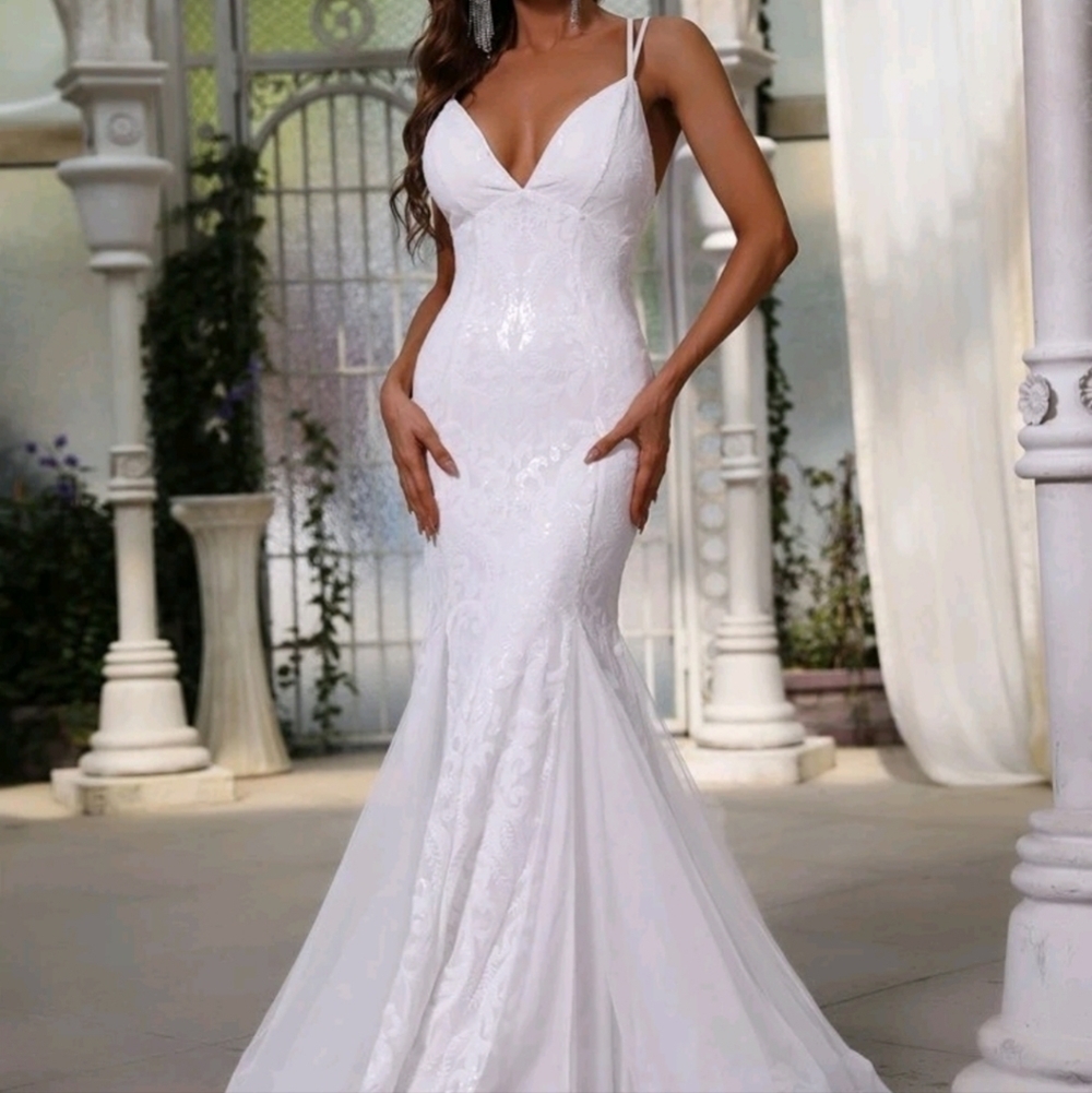 White wedding dress,  cami, ,  lace Up Gown